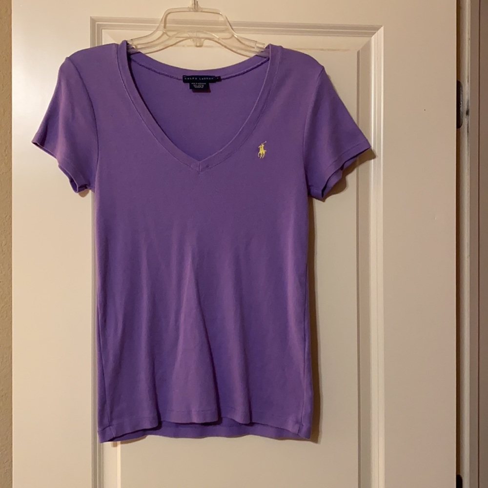 Ralph Lauren Purple V-Neck Knit Tee Size Large